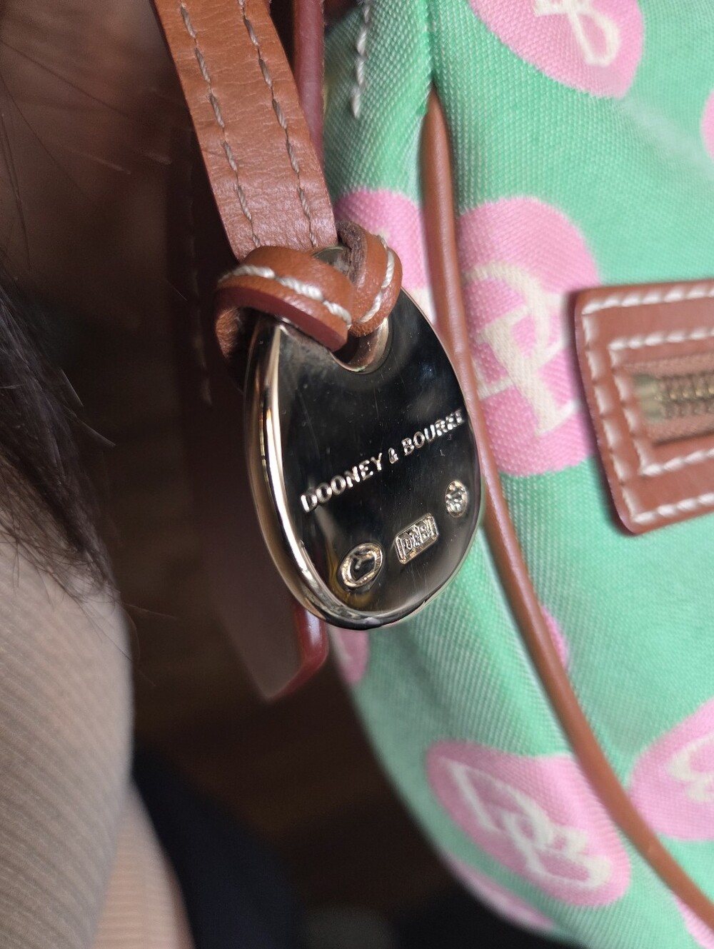 Dooney & Bourke Y2K Vintage Hobo Bag Monogram Polka Dot Pink Green Palm Beach - Picture 10 of 12